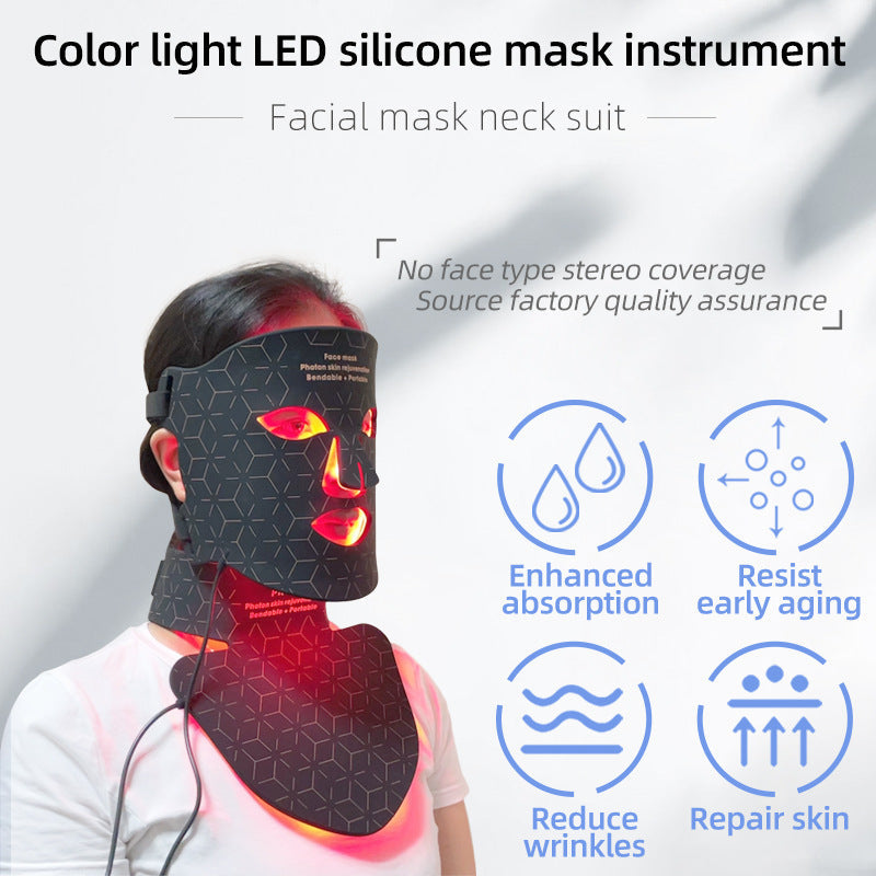 LED Silicone Mask Facial Neck Red Blue Light Household Skin Rejuvenation Mask CJ Dropshipping