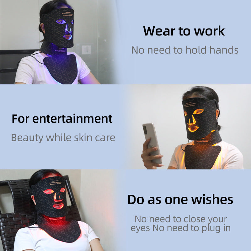 LED Silicone Mask Facial Neck Red Blue Light Household Skin Rejuvenation Mask CJ Dropshipping